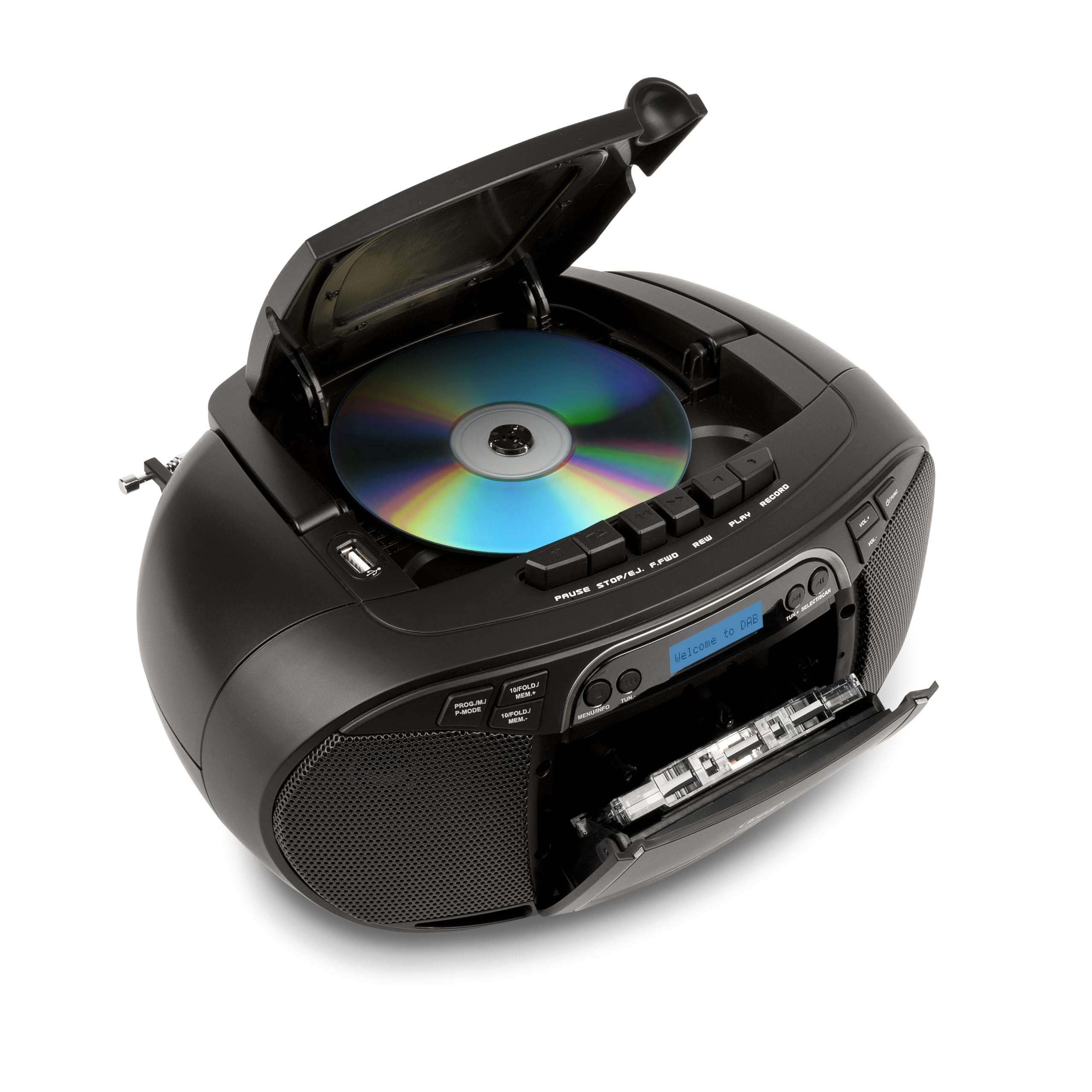 Trevi CMP 576 Stereo Portatile DAB FM, Boombox con Lettore CD e Musicassette, Ingressi USB, AUX-IN e Presa Cuffia