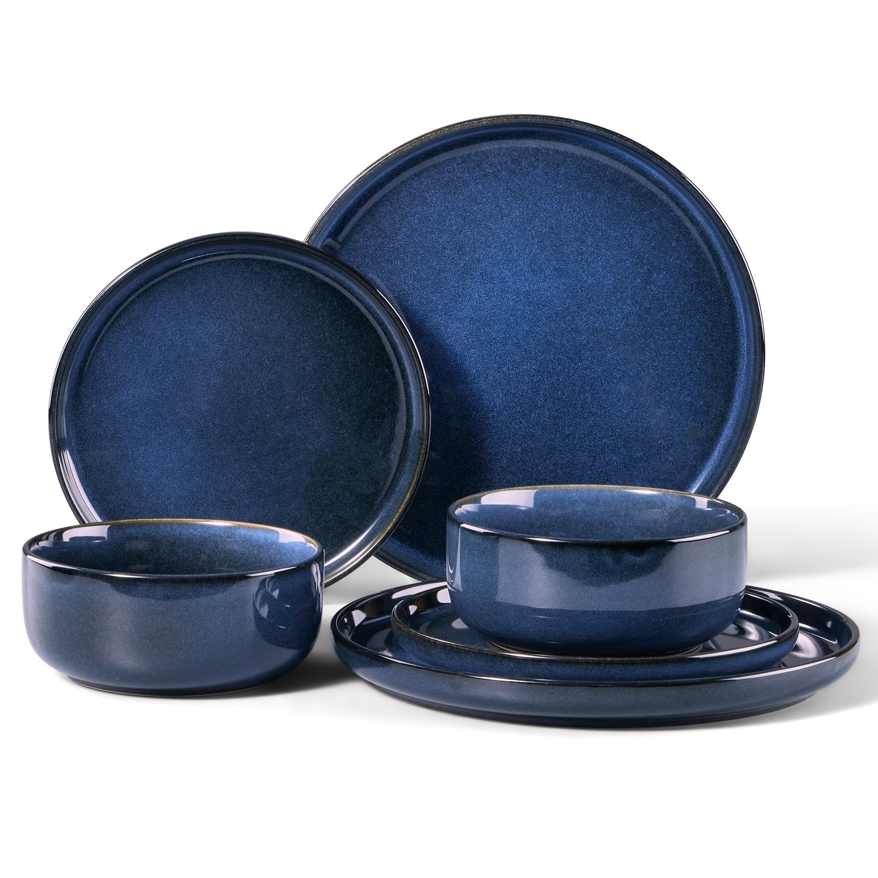 HaWare Dinner Set, 6 Piece Stoneware Dinnerware Service for 2, Reactive Glaze Dining Ware Include Plates and Bowls, Chip and Scratch Resistant, Microwave & Dishwasher Safe, Nebulas Blue โ image 1