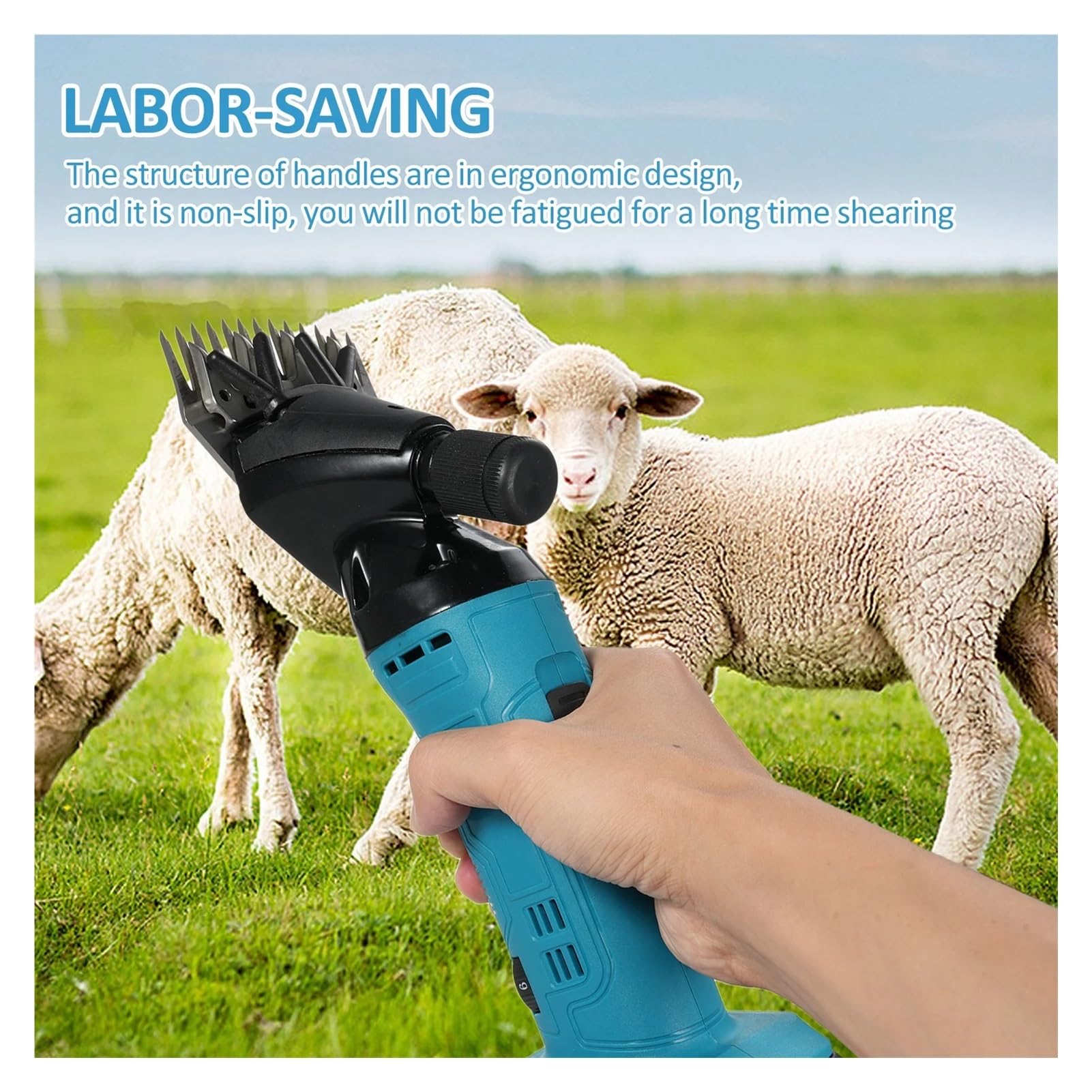 Tosatrice elettrica for pecore 500 W 2400 giri/min Tosatrice ricaricabile professionale 21 V con 6 velocità for la rasatura della lana di pelliccia nelle pecore Utilizzo multiplo(1 Battery)