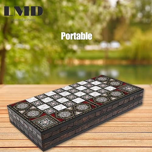 Miniatura 4 de LaModaHome Juego clásico de backgammon para familiares y amigos con tablero de madera fina y ropa magnética, un auténtico juego de mesa estratégico