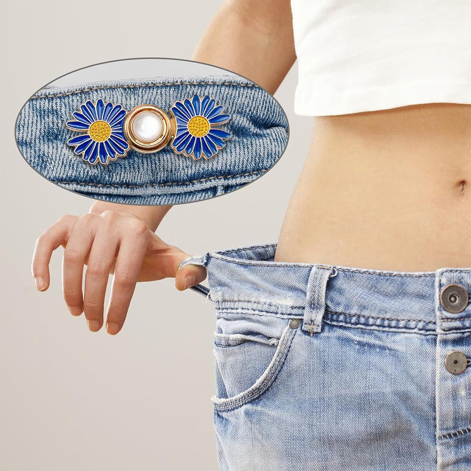 8 Boutons Jean Clipsables Ajustables - Serre-Taille Pour Pantalon Trop Large - Sans Couture, Amovibles (Étoile Et Trèfle)