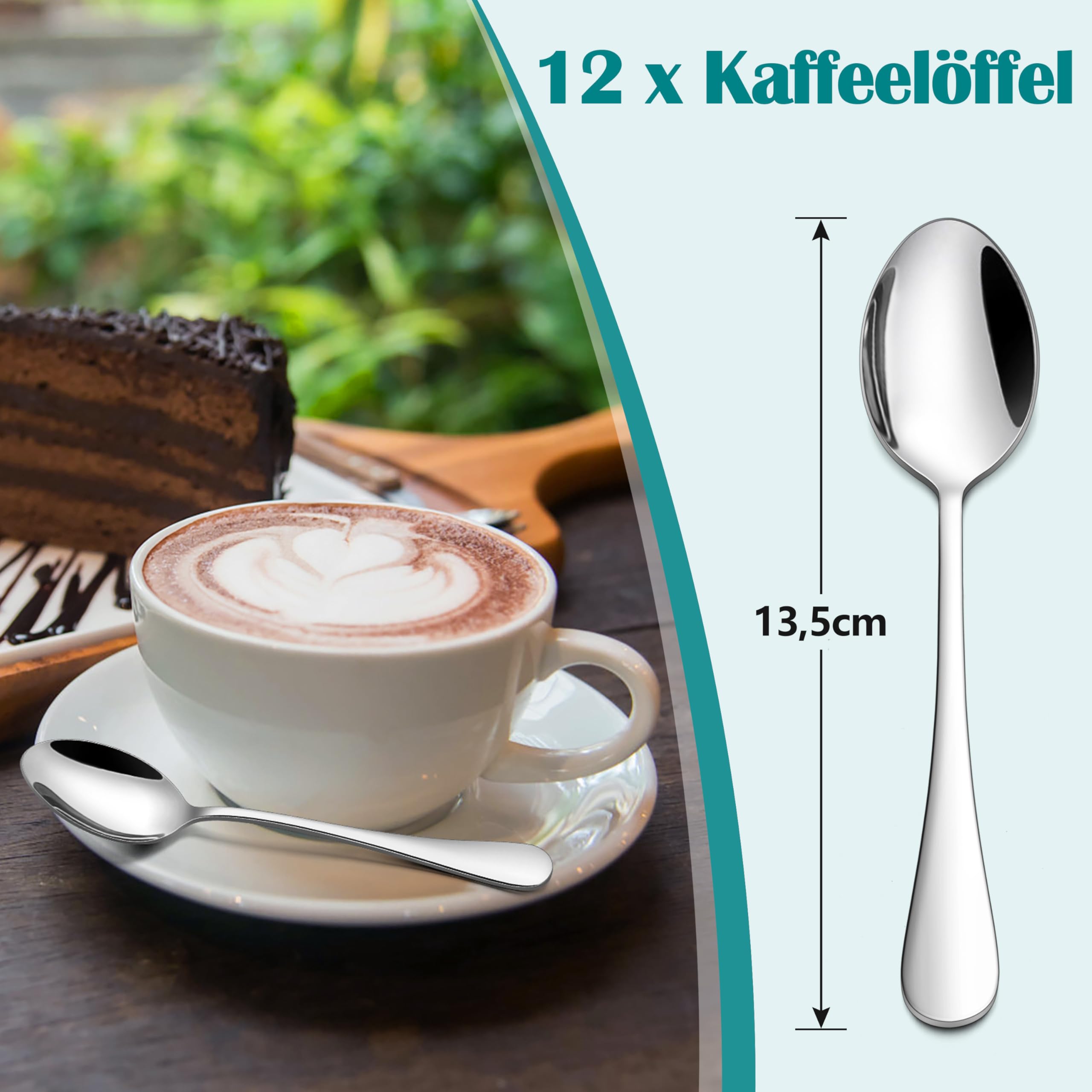 Lot De 12 Cuillères à Café En Acier Inoxydable Poli - 13,5 Cm, Poignées Rondes Ergonomiques, Brillantes Et Passe Au Lave-Vaisselle, Idéales Pour Maison Et Café