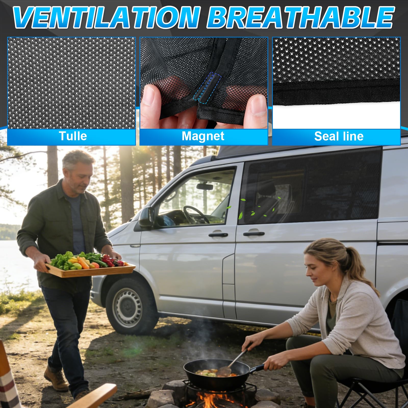 1 Pièce Insectes pour Porte Coulissante Rechange pour VW T5 T6 T6.1 California, Filets de Protection Magnétiques Contre Insectes, Moustiquaires Respirantes pour Camping