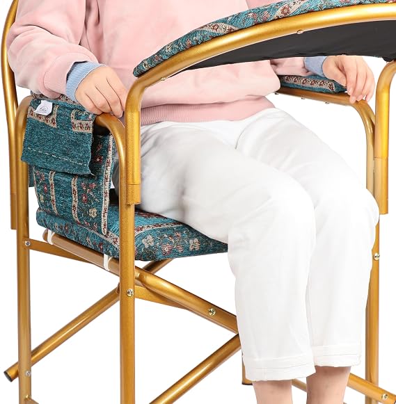 AARZ LONDON Muslim Prayer Chair with Armrest, Side Pocket, Foldable for Sujud, Sajdah, Namaz, Mosque - Green