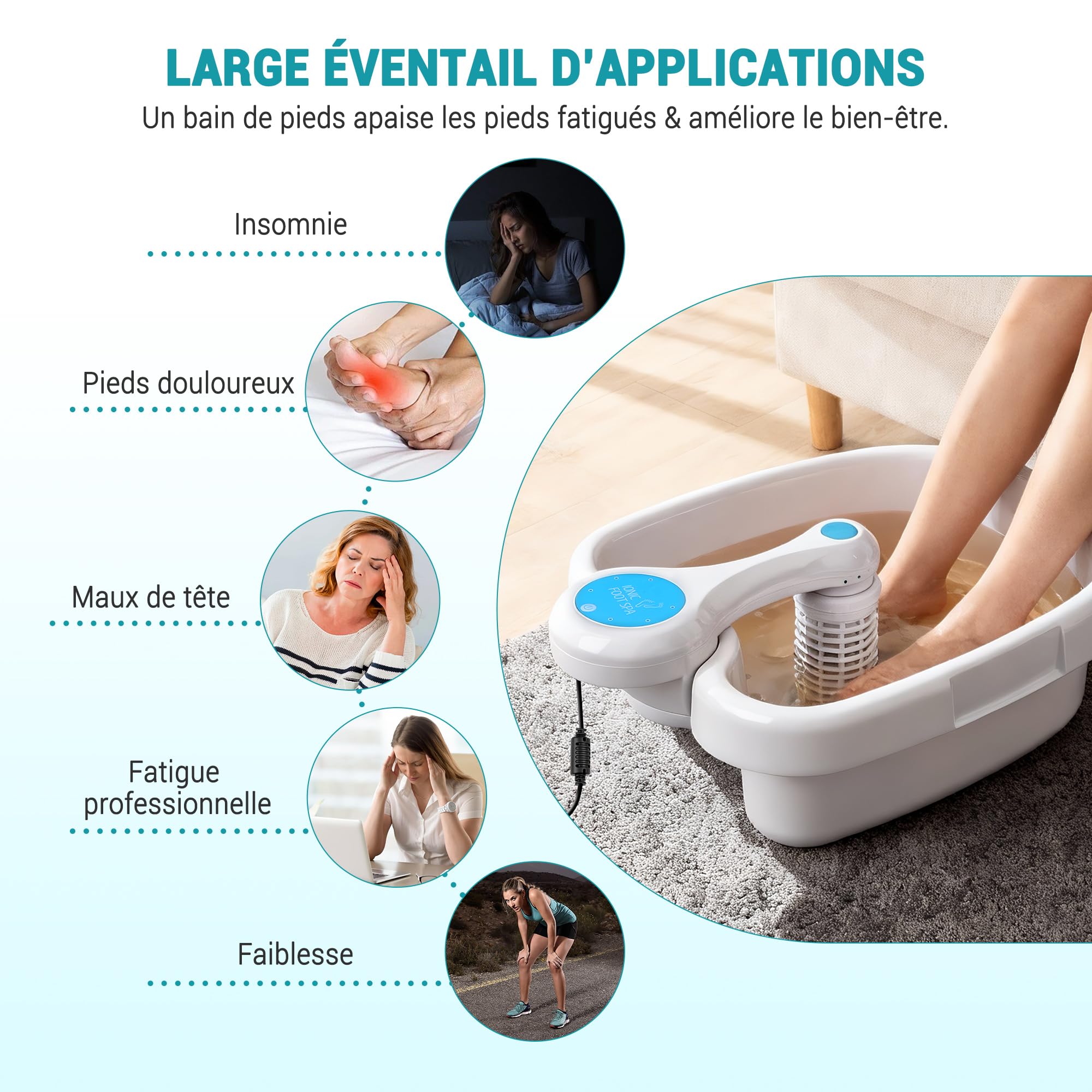 Bain de Pieds Ionique Detox, Appareil De Bain De Pieds DéToxifiant Ionique AméLioré, DéToxification Des Pieds Par éLectrolyse, ExpéRience SPA à Domicile En Un Seul Clic
