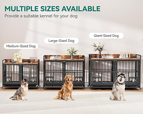 Miniatura 4 de YITAHOME Jaula para perros resistente de 37.5 pulgadas con divisor extraíble, diseño de puertas dobles y cerraduras, jaula grande para perros