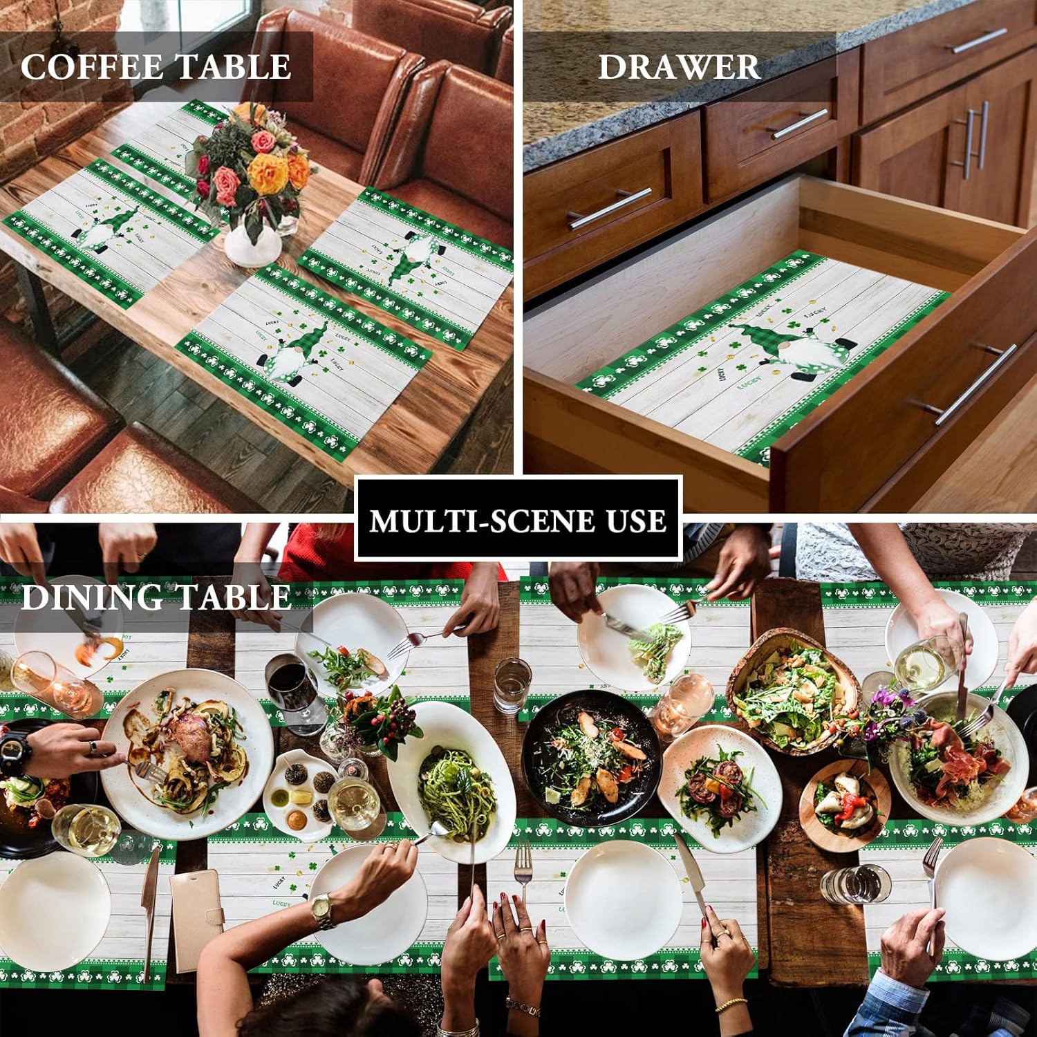 Vandarllin Valentines Day Gnomes Placemats Set of 6,Buffalo Check Plaid Love Hearts Polyester Stain Resistant Table Mats Washable Placemat Decoration for Kitchen Dining Table Rustic Farmhouse