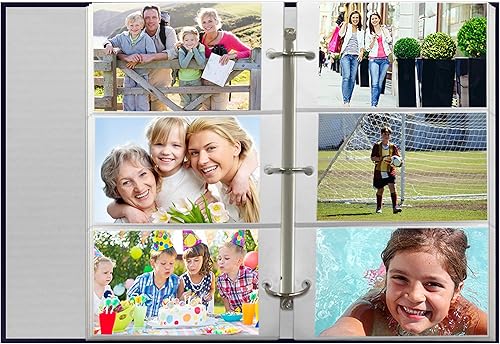 Miniatura 7 de Álbum de fotos magnético autoadhesivo de 3 anillas, 100 páginas (50 hojas), diseño de palabras en blanco y negro y álbum de fotos STC-504 azul