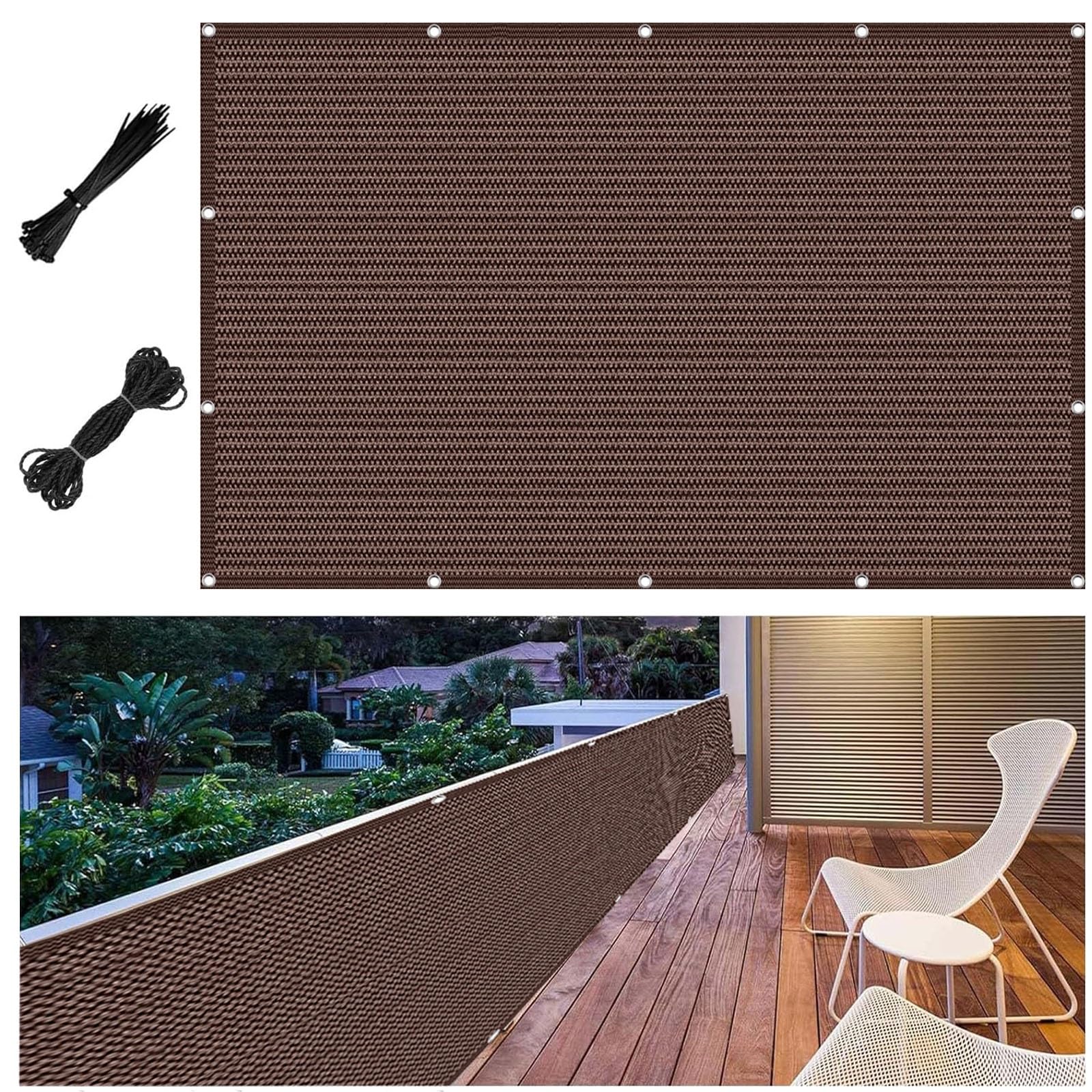 Frangivisto Balcone Giardino 175 x 795 cm Protezione Della Privacy, Frangivento in,Anti-Uv, Respirante, Durevole Telo Balcone Ringhiera Frangivisto per, per Giardino, Marrone