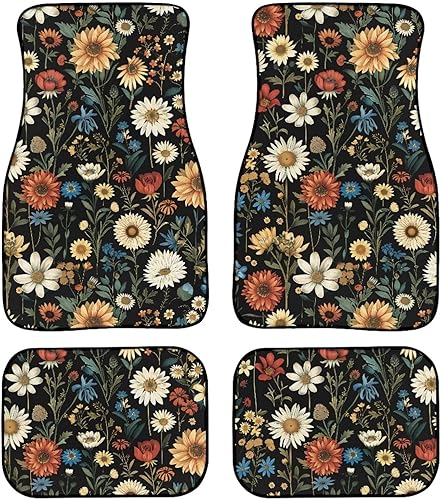 Miniatura 9 de Coloranimal Alfombrillas abstractas hippie para automóvil, 4 piezas, retro, años 60, 70, Groovy Daisy Hippy, alfombrillas universales para la Patrón
