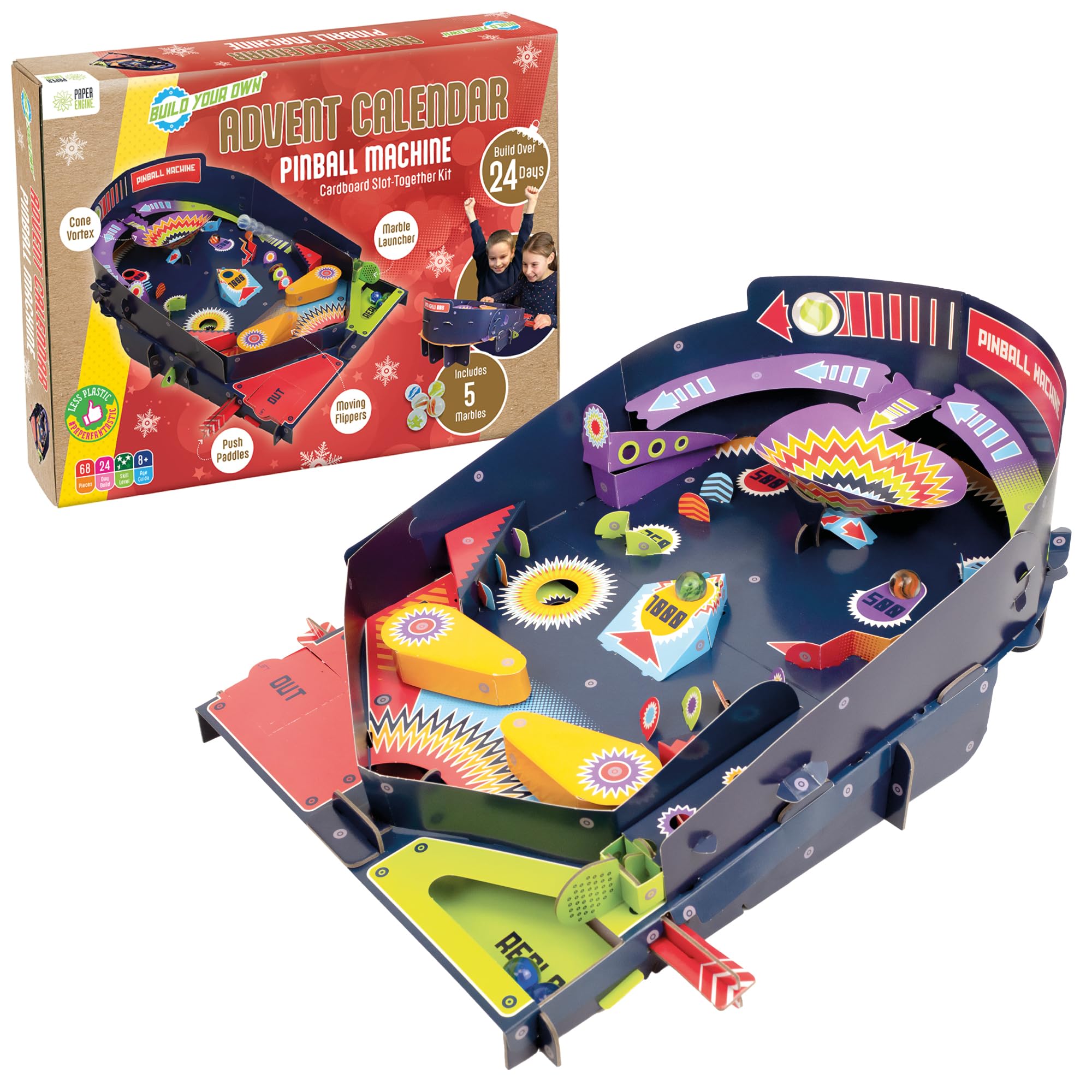 Build Your Own Pinball Machine Advent Calendar Arcade Retro Classic Toy - Cardboard Craft Kit - Ages 8+