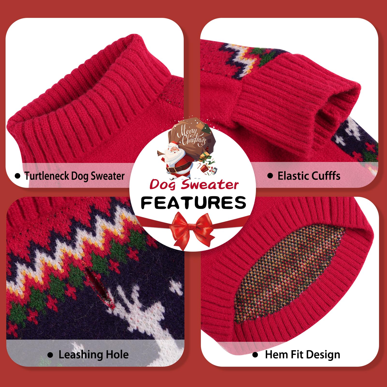 Queenmore Maglione Natale Taglia Grande Per Cane - Maglioncino Bassotto Caldo A Collo Alto Ritorto - Felpa Elastica Per Bulldog Francese, Barboncino, Chihuahua, XL