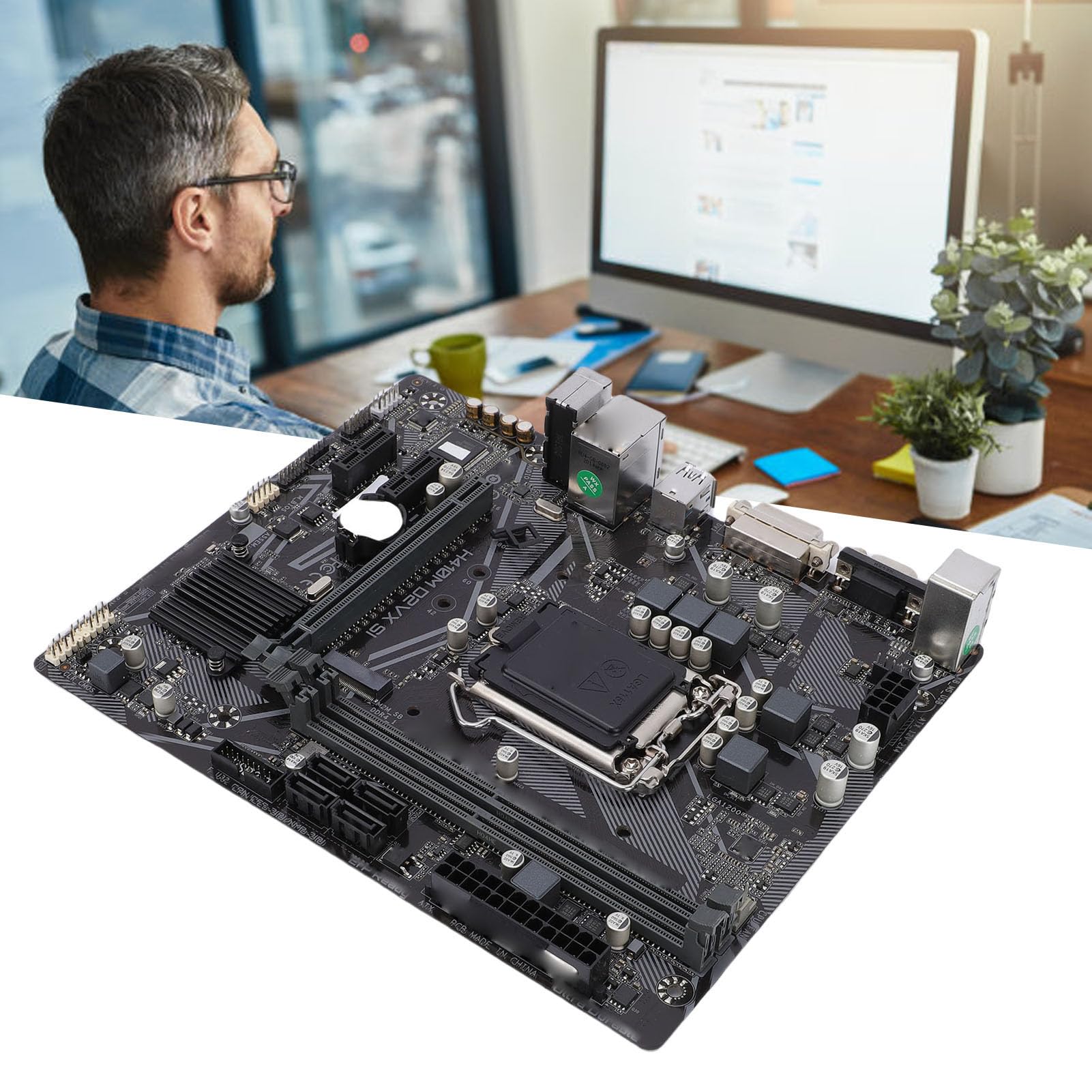 GOWENIC Płyta Główna Komputera H410M D2VX SI, Płyta Główna LGA 1200 DDR4 DIMM M ATX z Wyjściem DVI i VGA, Serial ATA III, USB 3.2, USB 2.0, Gniazdo PCIE X16