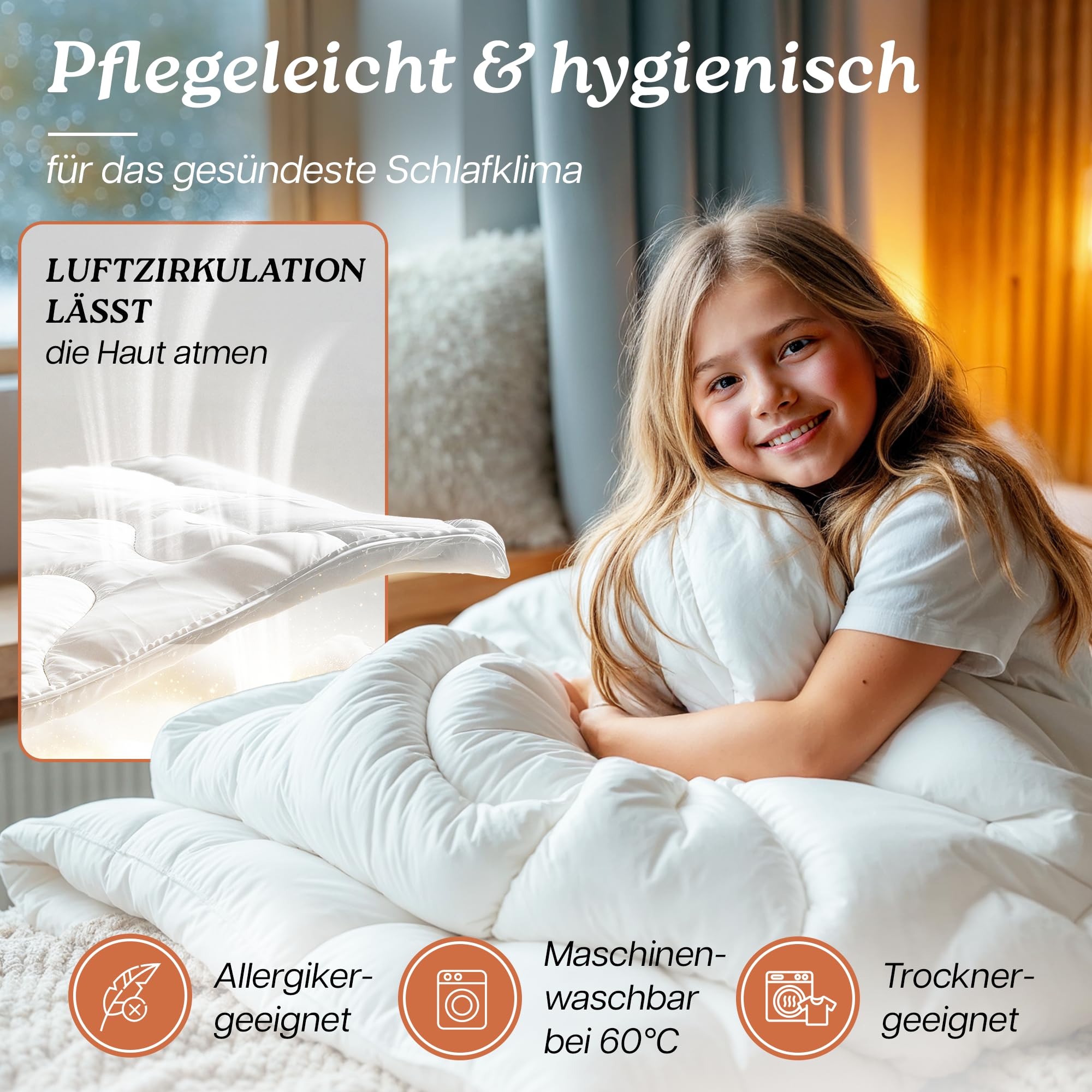 Allergiker Bettdecke 135x200, Ganzjahresdecke, Oeko-Tex, Dermatest sehr gut, Temperaturregulierende, Atmungsaktive Premium Duvet, Waschbar bei 60°C
