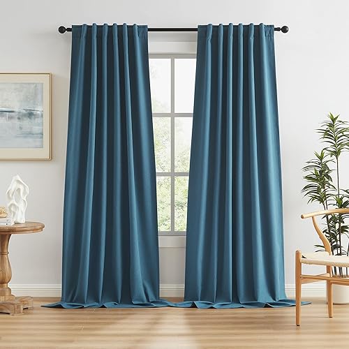 Miniatura 9 de KEQIAOSUOCAI Cortinas opacas con textura de lino, cortinas de bloqueo de calor y luz completa, cortinas plisadas de estilo bohemio con pestaña