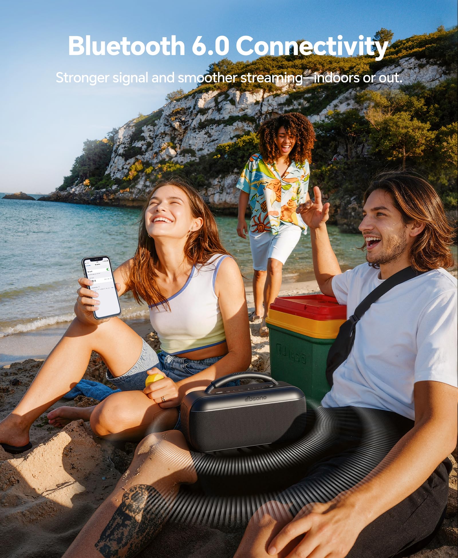dbsono Portable Bluetooth Speaker Wireless: 60W SoundPulse 2.0 with BassBoost, Loud Party Speakers, Unlimited Pairing, TWS for Outdoor & Indoor, Beach Vacation Essential, Black — view 8