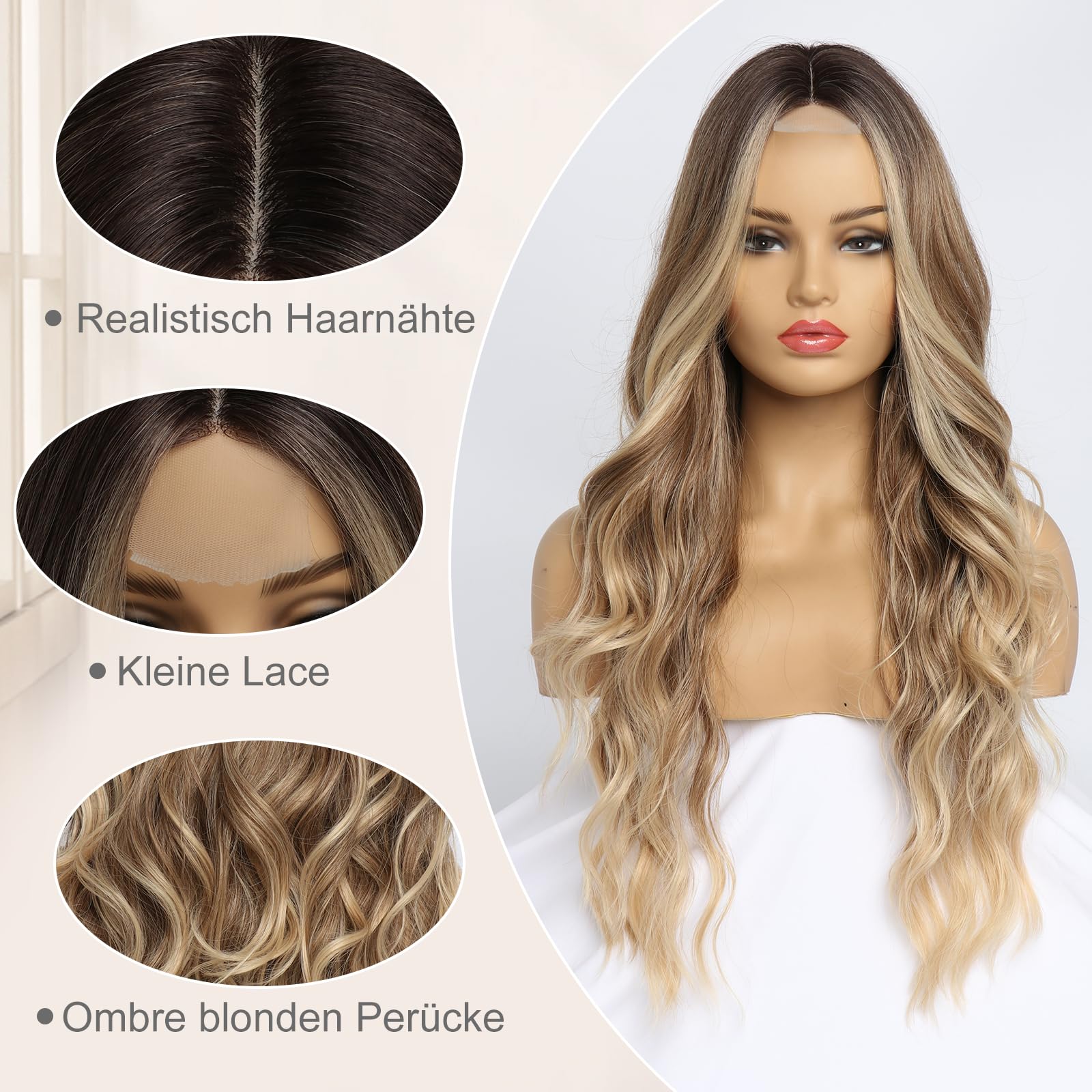 Lange Ombre blonden Perücken für Frauen Mädchen 66 cm Lockige synthetische Hitzebeständige Faser Cosplay Kostüm Charmante Perücke für Tägliche Karneval Fasching (Ombre blonden)