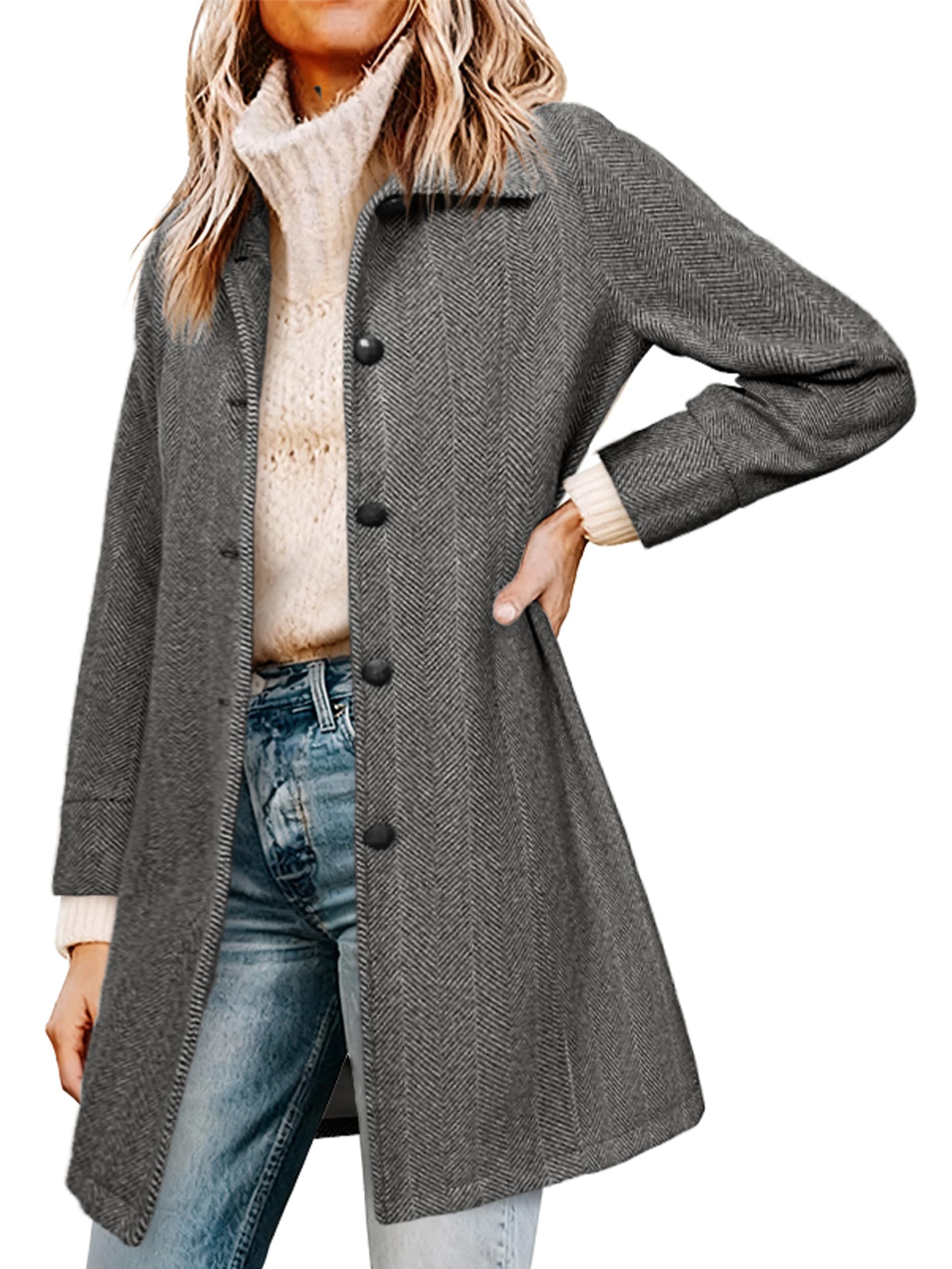 Simplee Womens Coat Fall Winter Long Jackets Single Breasted Lapel Collar Trench Coat