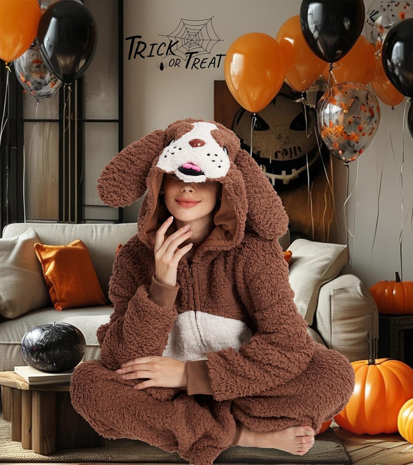 Dodheah Unisex Dog Costume for Adults Halloween Jumpsuit Springer Spaniel Cosplay Pajamas Novelty Animal One-Piece - Image 2