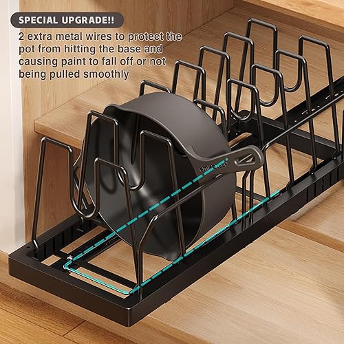 Miniatura 8 de Organizador de ollas y sartenes debajo del gabinete, organizador de tapa extraíble extensible de 22 pulgadas de profundidad y almacenamiento con 10