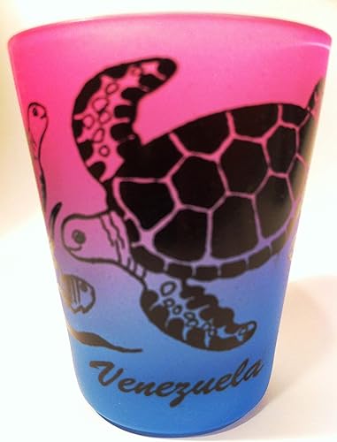 Vaso de chupito con diseño de tortuga arcoíris de Venezuela, color rosa neón/azul neón
