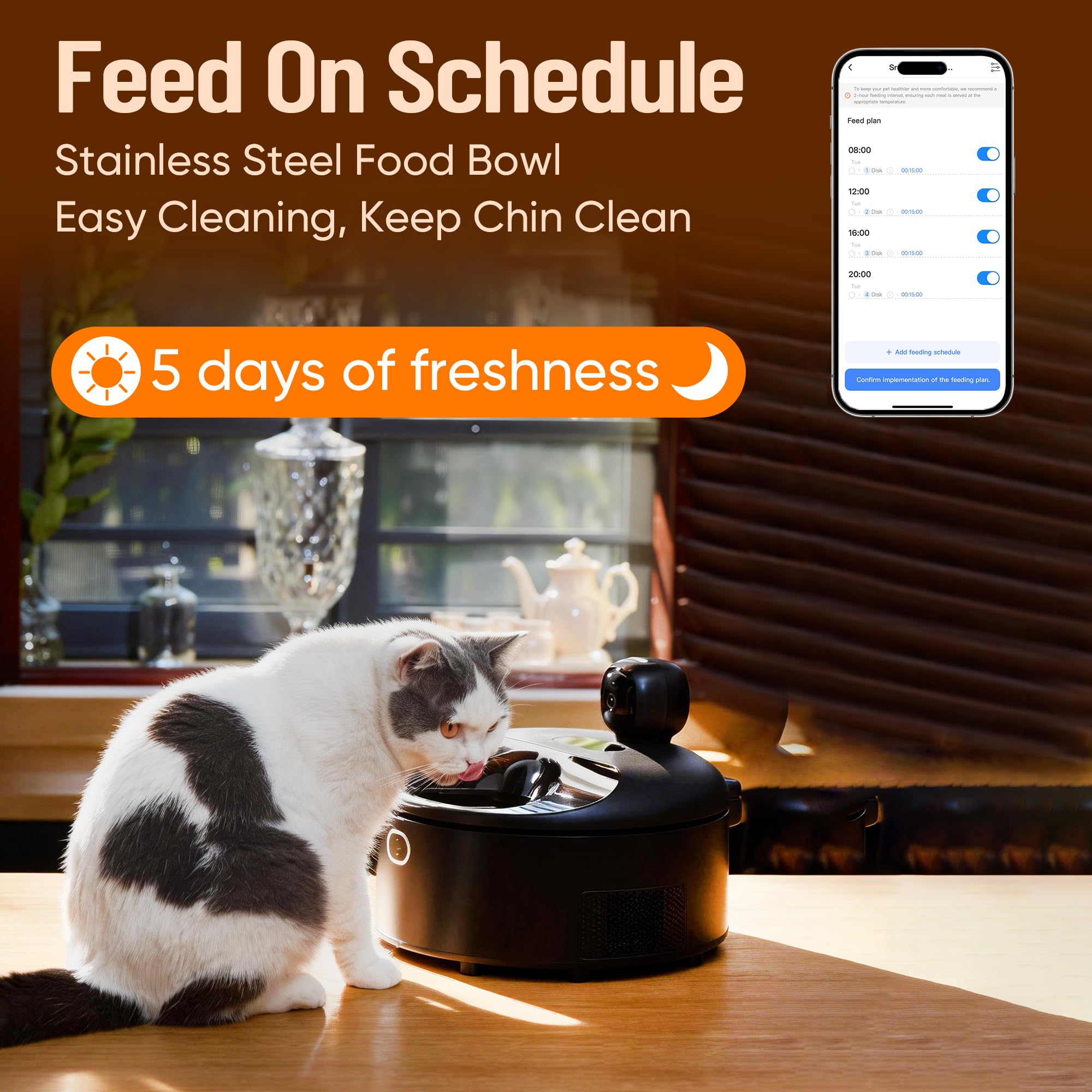 Wet Food Automatic Cat Feeder with Camera, Semiconductor Cooling & Heating with Stainless Steel Bowl, APP Control with Camera & Meal Call, 5 Fresh Meals Pet Food Dispenser (White) - image 5