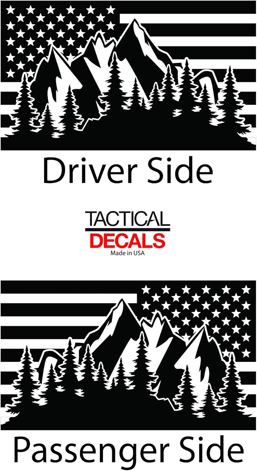 USA Flag w/Outdoor Mountain Scene Decals For 2007-2024 Jeep Wrangler JKU 4 Door only - Hardtop Windows - Custom Design QR2-JK4