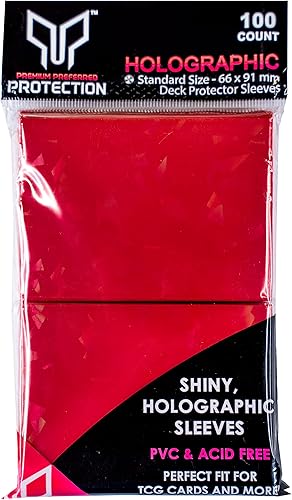 Miniatura 3 de 100 fundas holográficas rojas para tarjetas, ajuste perfecto, fundas brillantes para tarjetas coleccionables (tamaño estándar, Pokémon, metazoo,