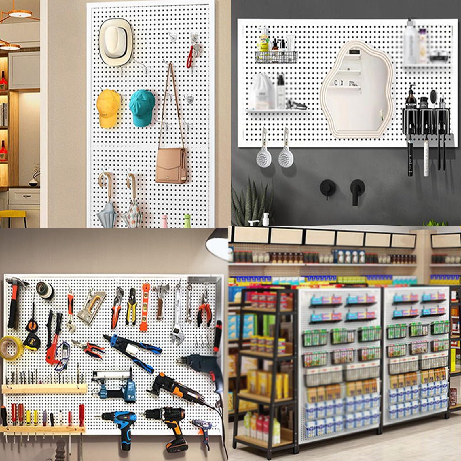 Pegboard-Wandhalterung, Küchen-Organizer, Display-Pegboard zur Montage, Bastel-Organizer-Aufbewahrungsset für Garage, Bastelwerkstatt, Werkbank, Hobbybüro (weiß, 24 x 47 Zoll, 1 Stück)