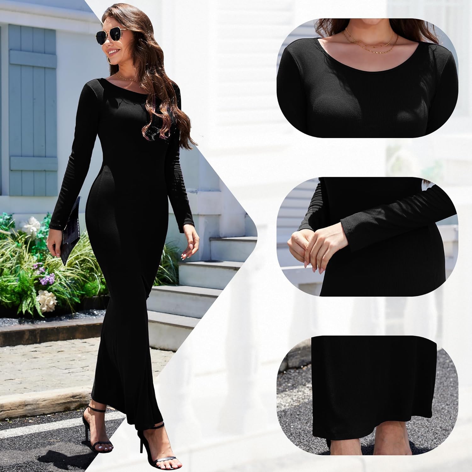 Long Sleeve Maxi Dress for Women Bodycon Ribbed Tight Sexy Long Sleeve Lounge Fall Casual Dresses - Image 3
