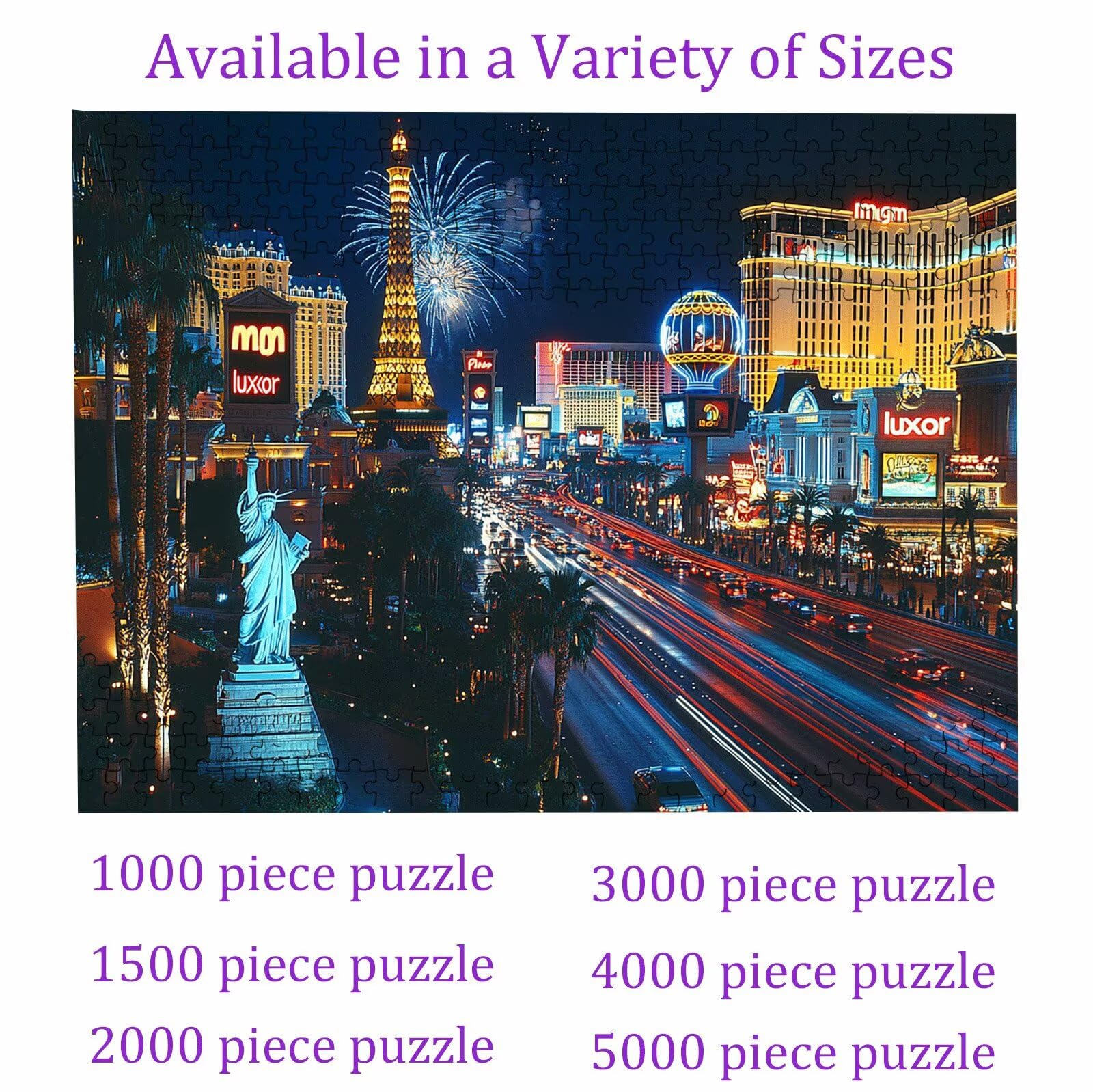 Puzzle 1000 elementów, puzzle 1000 elementów dla dorosłych, trudne puzzle, druk w wysokiej rozdzielczości i jasne kolory, drewniane puzzle nocny widok miasto z wykwintnym pudełkiem do pakowania W3H