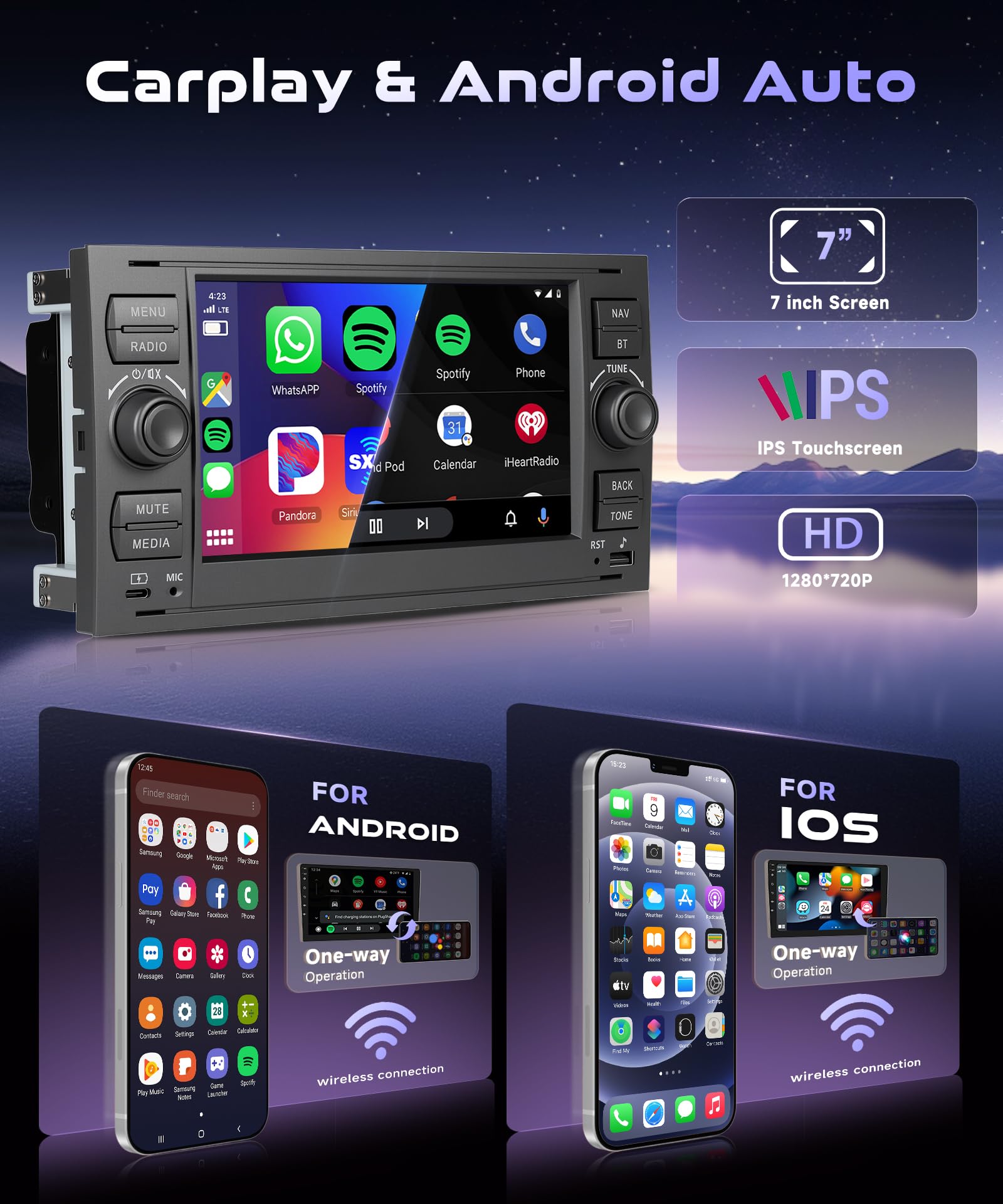 4G 64G VECHTEL 7"Autoradio Bluetooth per Ford Transit Fiesta Focus Galaxy Mondeo Fusion Kuga C-Max S-Max Carplay Android Auto,DSP EQ,Wifi GPS Navi,RDS/FM Radio 2 din con Retrocamera AHD