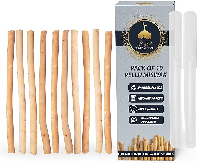 Sewak Al Noor Pack of 10 Miswak Sticks for Teeth with Holder Vacuum Sealed