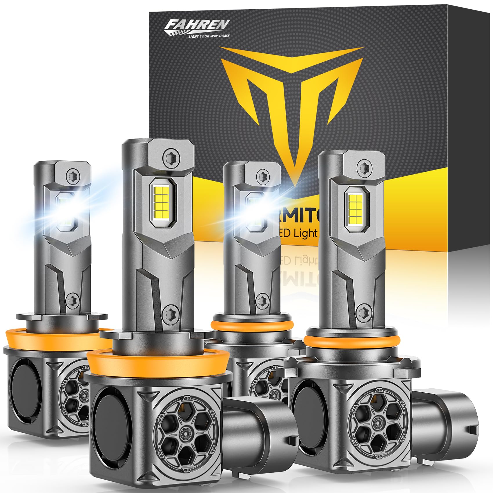 H11 9005 𝗟𝗘𝗗 Bulbs Combo, [𝗕𝗿𝗶𝗴𝗵𝘁𝗲𝘀𝘁 & 𝟱𝘁𝗵-𝗚𝗲𝗻] 140,000LM 14X Ultra Brighter,True Plug-N-Play H9 H8 HB3 Fog Light Bulbs, 1:1 Same Size, Canbus Ready, No Polarity, Pack of 4