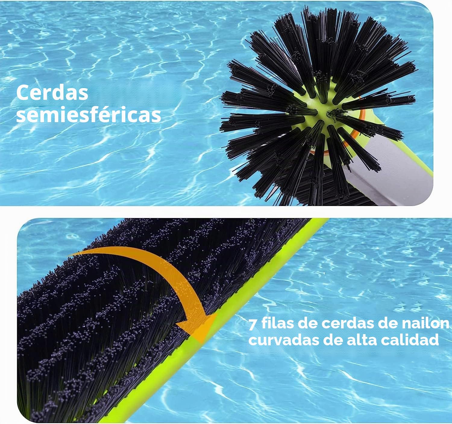 Cepillo redondo para piscina de pared y azulejos con parte trasera de aluminio reforzado, cepillo premium con cerdas fuertes