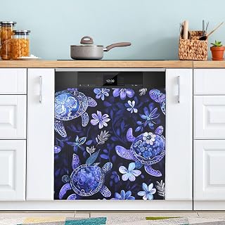 Qilmy Colorful Sea Turtles Dishwasher Magnet Cover, Reuseable Refrigerator Magnet Cover Decal Washing Machine Microwave Magnet Stickers for Holiday Party Decor, 23 x 26 Inch