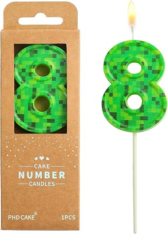 PHD CAKE 2.76 Inch Number 8 Pixel Birthday Candles, Green Miner Number Candles, Cake Number Candles, Party Celebration, Style Candle