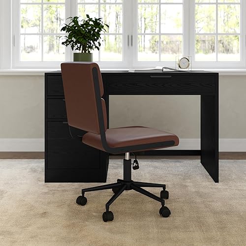 Miniatura 7 de Martha Stewart Lulu - Silla giratoria para tareas con asiento ajustable en altura para oficina en casa en piel sintética marrón con marco de bronce