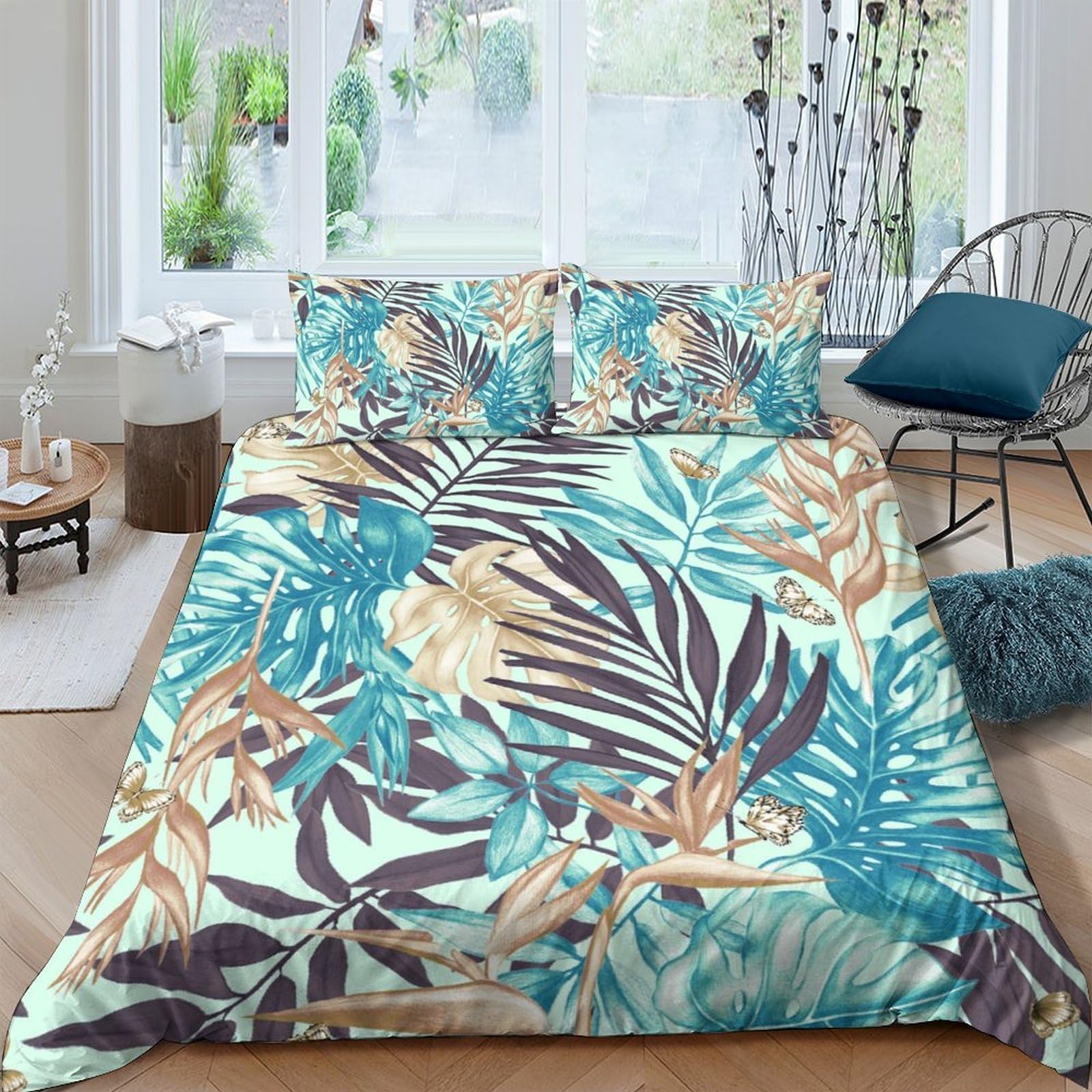 Ctjqhvkz Style-6 3D Printed Tropical Leaf Fitted Sheet Microfiber Soft Breathable Jungle Pattern Mattress Cover For Bedroom Guest Room Decor Single（135X200cm）