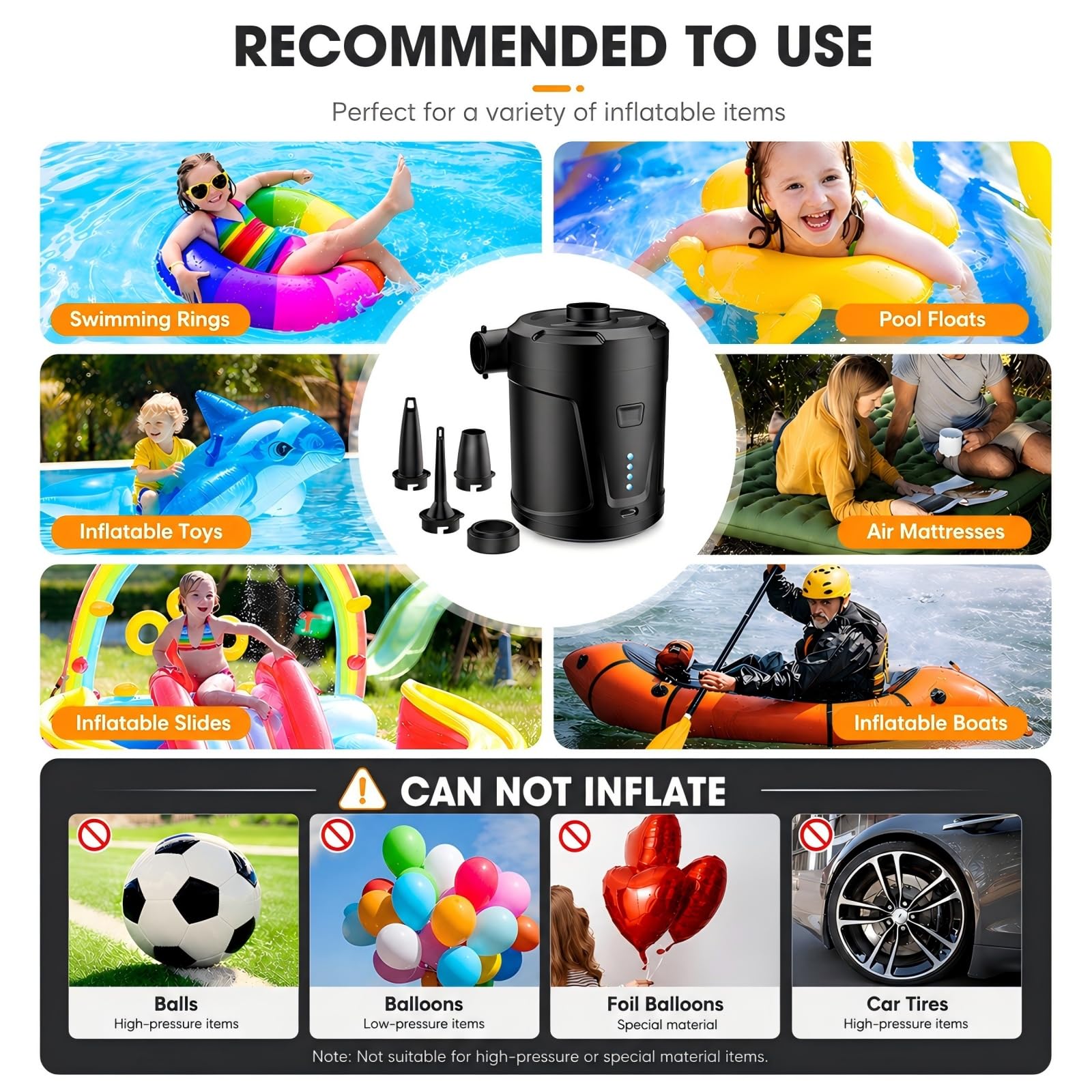 SUPPOU Pompa Elettrica, 5200mAh Pompa Elettrica per Materasso Gonfiabile può essere rapida per Gonfiare e Sgonfiare, Adatto per Materasso Gonfiabile, Materassino Campeggio, Piscina Gonfiabile