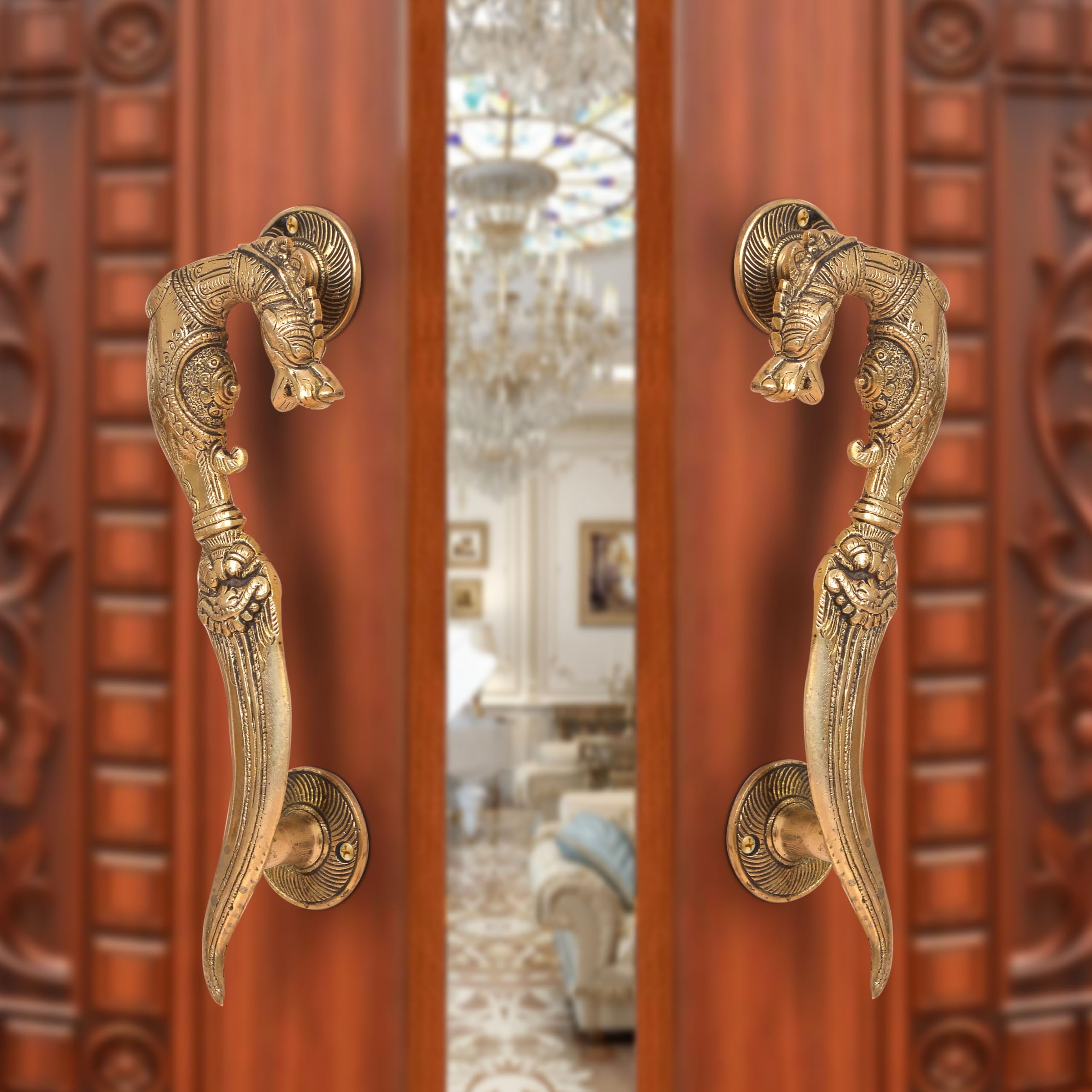 Dattatreya Brass Yali Design Door Handle Pair Decorative Pull Handle for Main Door Wooden Door Office Door Hotels (Pack of 2) (Height : 11 inch)-image-24