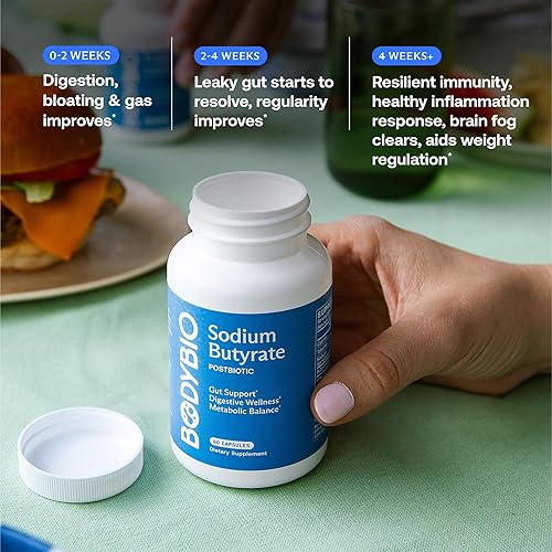 Miniatura 6 de BodyBio Butirato - Postbiótico para la Salud Intestinal, Apoyo Digestivo, Alivio de Hinchazón, Gas y Estreñimiento, Reparación de Intestino