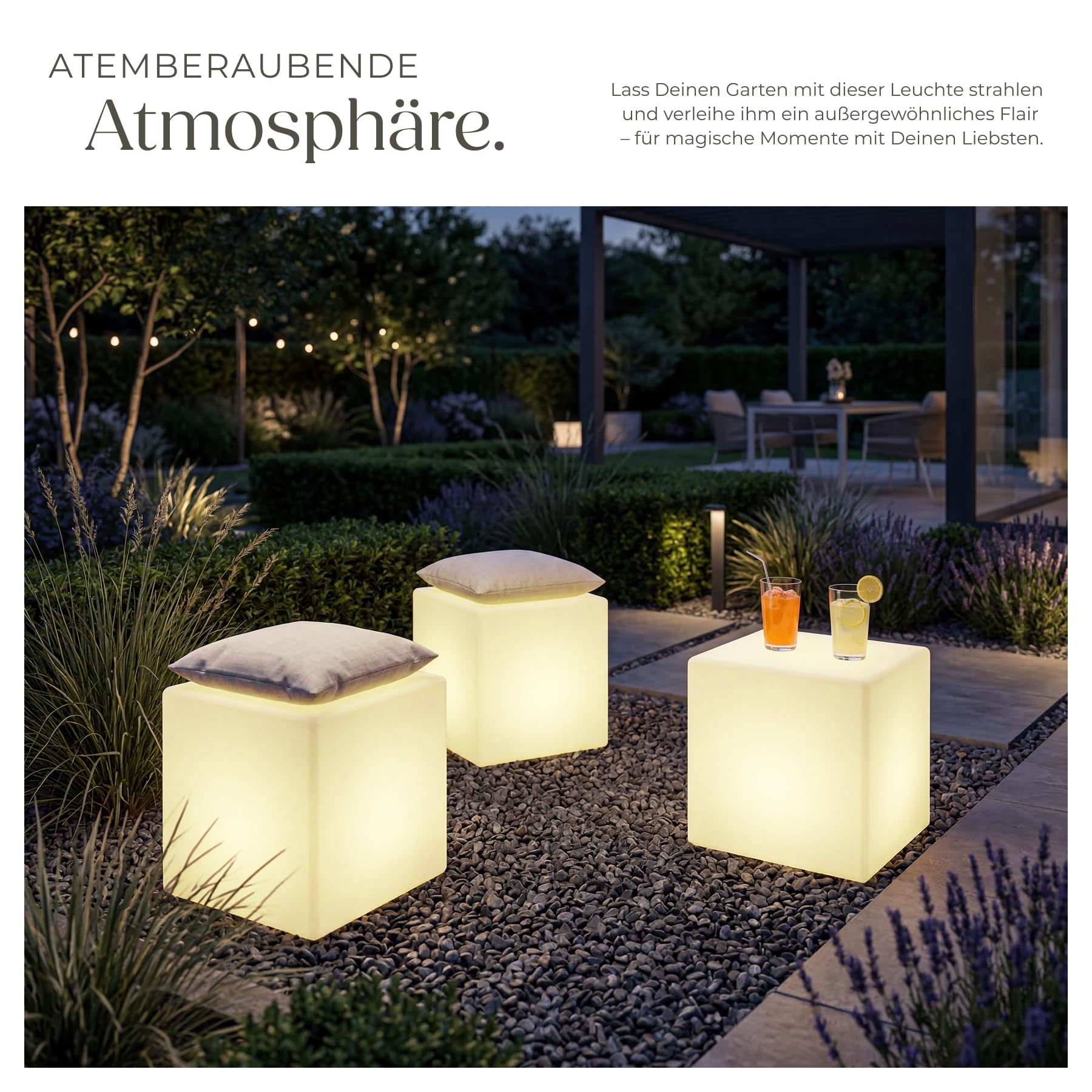 tectake® LED Cube, 35 x 35 x 35 cm, Leuchtwürfel, multifunktionale outdoor Lampe, Deko Garten, Hocker, Beistelltisch, LED Tischlampe, Deko Wohnzimmer, Balkon Deko, Wegeleuchten außen, Außenleuchte- S