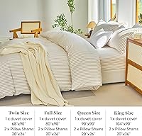 Vista 6 de Juego de funda de edredón a rayas tamaño Full 3 piezas 100% algodón lavado con textura parecida al lino natural arrugado cómodo transpirable