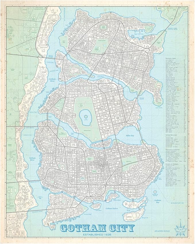 Gamescom Latin America 2026 Reveals Official Credentials Featuring LEGO Batman: The Legacy of the Dark Knight Collectible Arts 9 81ocRGmgfIL. AC SX679 Gotham City - Vintage Style Plat Map - 16x20 Poster