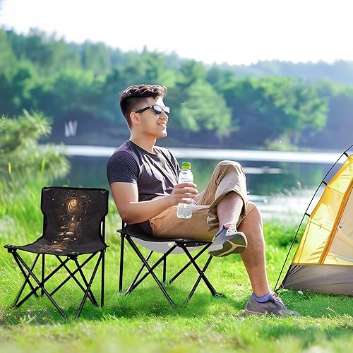 Miniatura 8 de Futuristic Planets Stars Black Gold Compact Camp Chairs for Adults Ultra Lightweight Folding Chair with Carrying Bag Fishing Chair for Camp Traveling