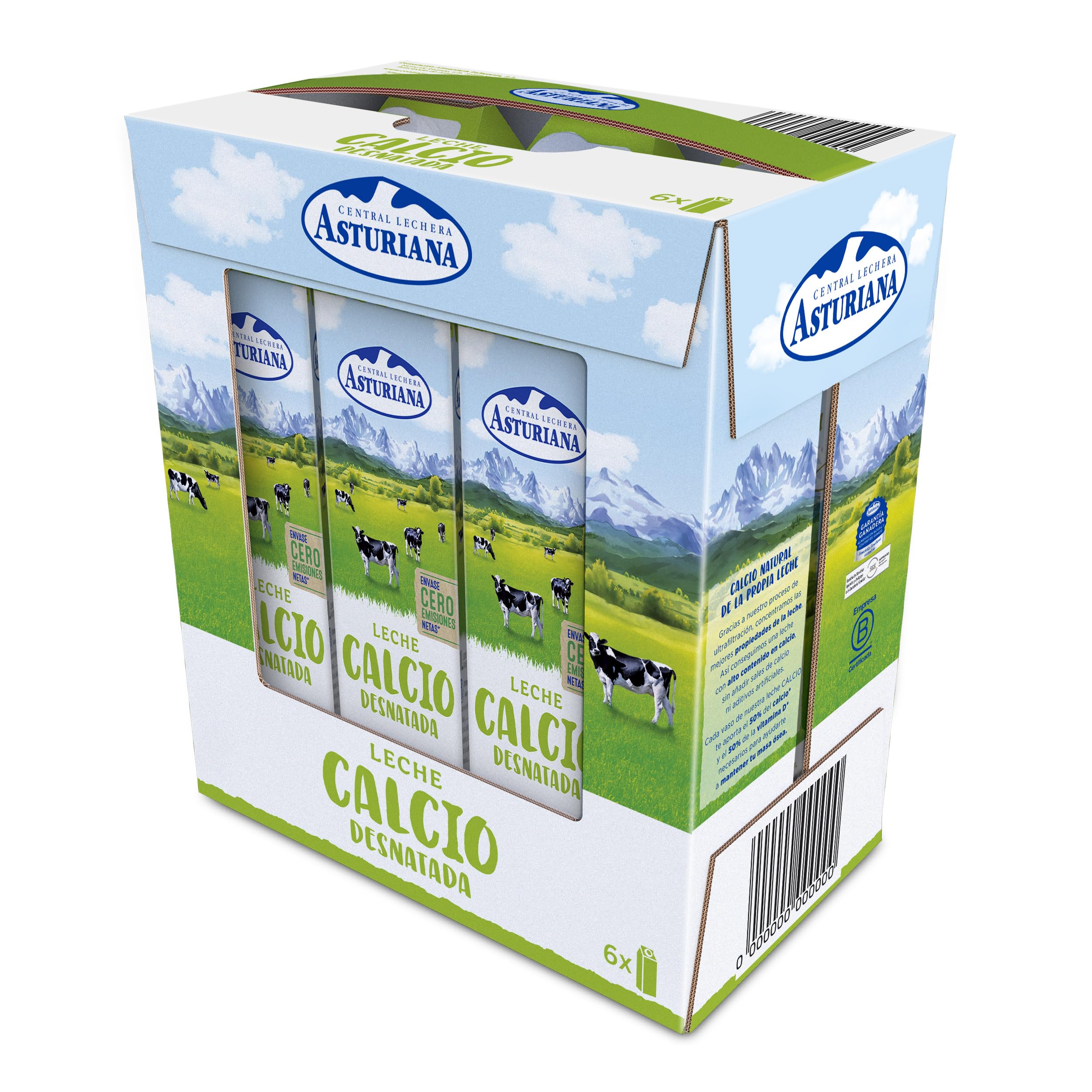 Central Lechera Asturiana Leche Calcio Desnatada 6 x 1000 ml