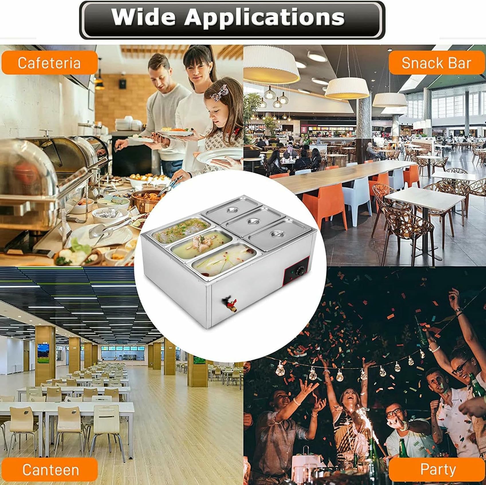 sartenes, Placas comerciales, Calentador, Plataforma Comercial de 850 W, Mesa eléctrica de Acero Inoxidable de Gran Capacidad de 7 L para Buffet, Catering, Control de Playa