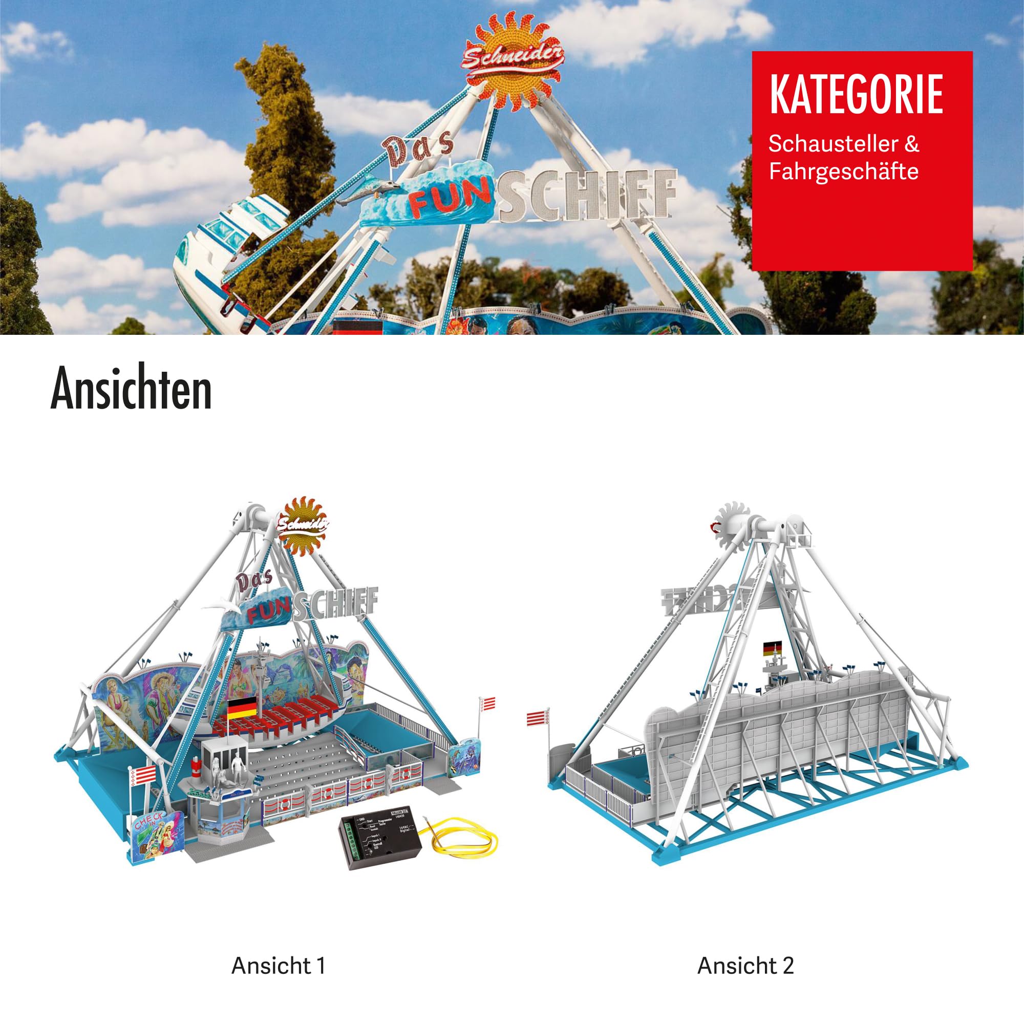 FALLER Fahrgeschäft FUN-Schiff Modellbausatz mit 252 Einzelteilen 285 x 183 x 210 mm I Modelleisenbahn Zubehör H0 I Modelleisenbahn H0 Schiffschaukel, Weiß