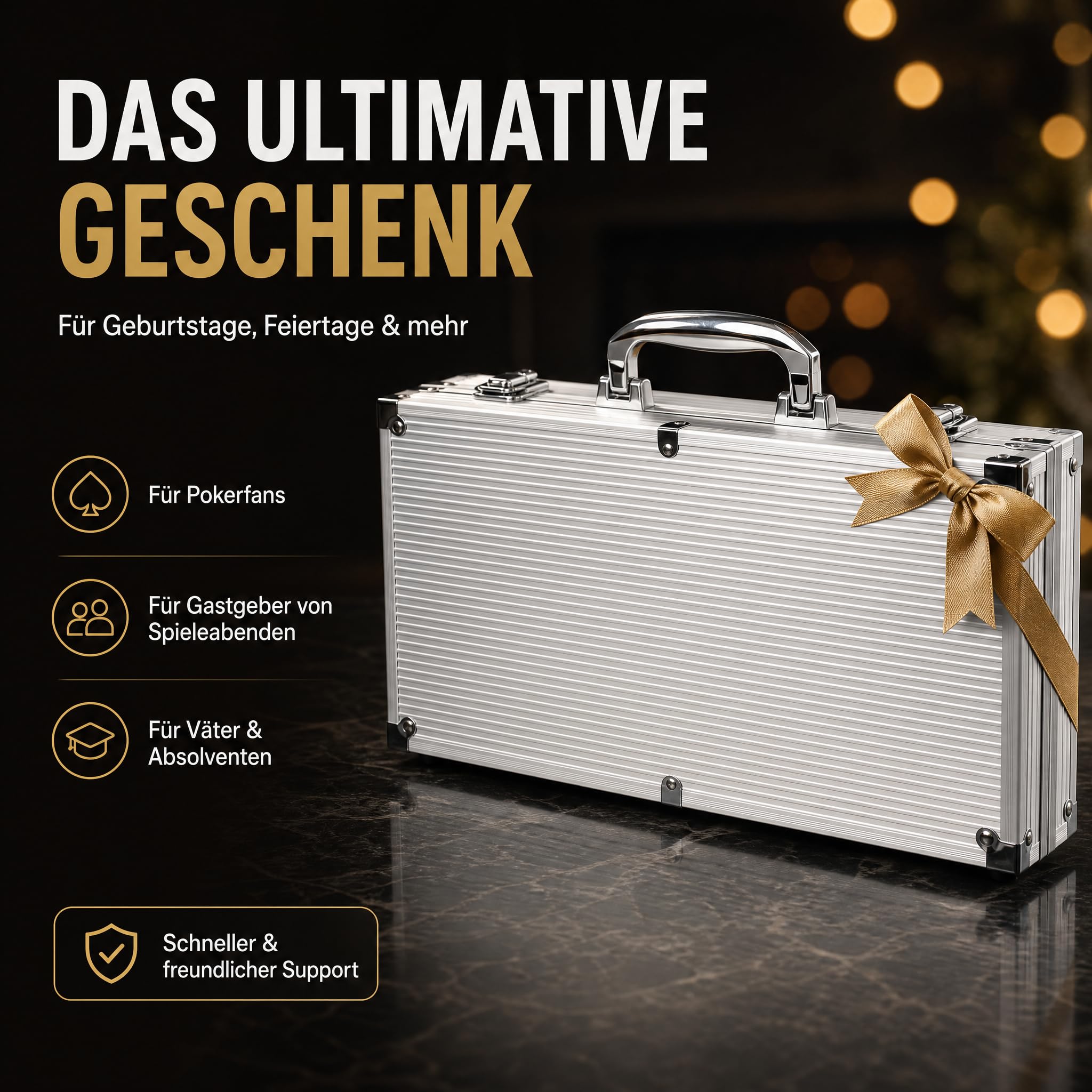 HEITOK Pokerkoffer 500 Stück – Premium Texas Holdem Set mit 11,5g Laser Chips & Alu-Koffer für 10 Spieler | Aluminiumkoffer mit Dealer und Blind Buttons, für 2-10 Spieler, Texas Holdem, organisierte Kartenrunden, zu Hause